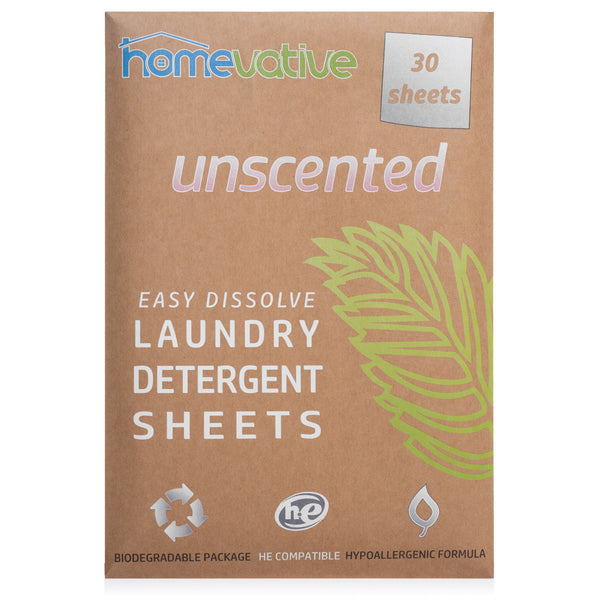 Homevative Laundry Detergent Sheets, Unscented, Sensitive Skin, 30 count